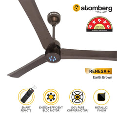 Atomberg Renesa + 56" 35Watt BLDC motor Energy Saving Anti-Dust Speed Indicator Light Ceiling Fan with Remote Control ( Earth Brown ) AT-107