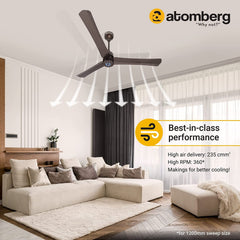 Atomberg Renesa + 56" 35Watt BLDC motor Energy Saving Anti-Dust Speed Indicator Light Ceiling Fan with Remote Control ( Earth Brown ) AT-107