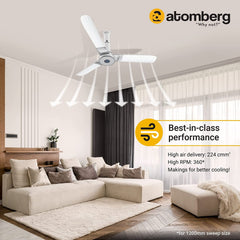 Atomberg Studio+ 48" 32W BLDC motor Energy Saving Anti-Dust Speed Indicator Light Ceiling Fan with Remote Control ( White ) AT-106