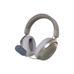 AJAZZ AHM08 MAX tri-mode wireless gaming headset in gray featuring a built-in microphone.