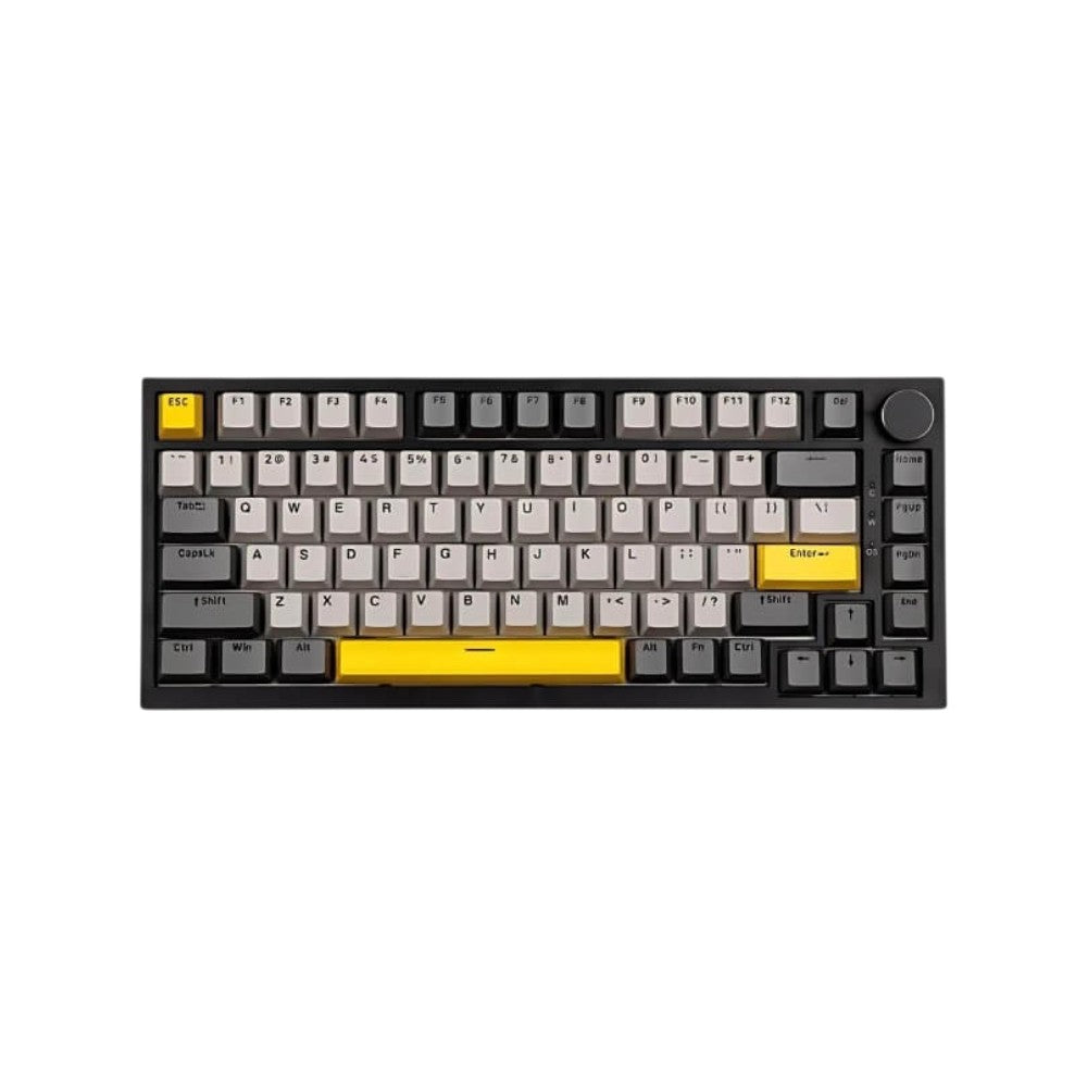 AJAZZ AK820 gasket-mounted 75% wired mechanical gaming keyboard featuring black and yellow keycaps with white backlighting.