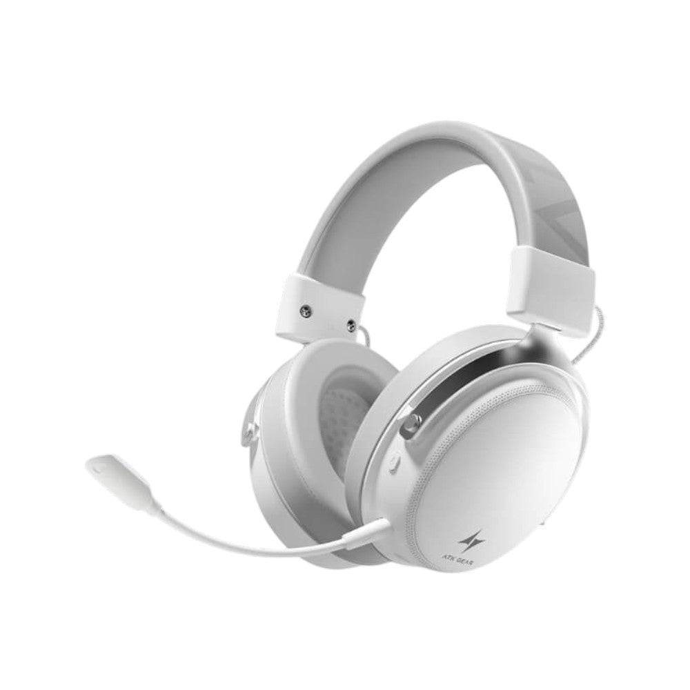 ATK Neptune N9 wireless gaming headset in white featuring an attached boom microphone and plush ear cushions.