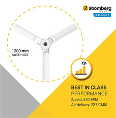Atomberg Studio+ 48" 32W BLDC motor Energy Saving Anti-Dust Speed Indicator Light Ceiling Fan with Remote Control ( White ) AT-106