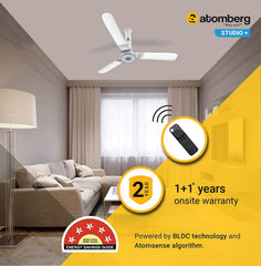 Atomberg Studio+ 48" 32W BLDC motor Energy Saving Anti-Dust Speed Indicator Light Ceiling Fan with Remote Control ( White ) AT-106