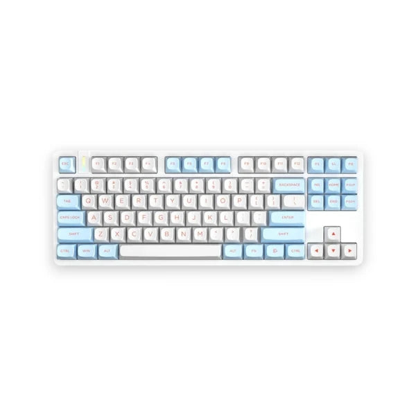 Furycube G87 gasket hot-swappable mechanical keyboard in white and blue featuring Noah Silver switches.