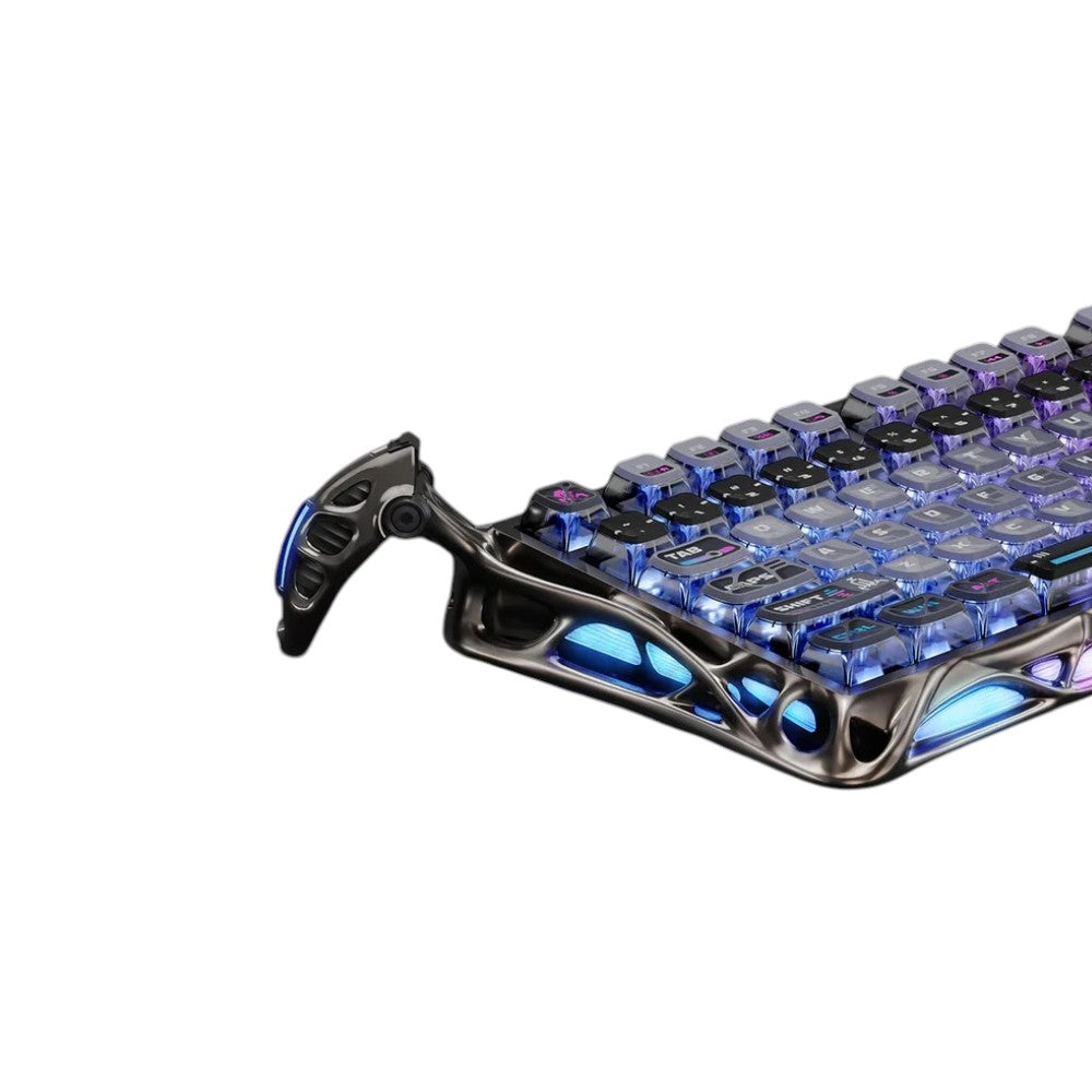 GravaStar Mercury K1 Pro Special Edition mechanical keyboard featuring a cyberpunk aesthetic and vibrant RGB LED backlighting.
