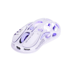 GravaStar Mercury M1 Pro tri-mode wireless gaming mouse in lavender purple featuring a hollowed mecha design and lightweight shell.