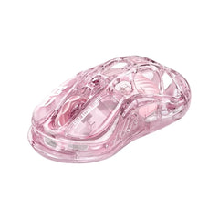 GravaStar Mercury M2 wireless gaming mouse featuring a transparent crystal rose pink hollow mecha design with ambient RGB lighting.