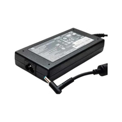 HP 120W laptop power adapter charger featuring a blue pin connector, 19.5V 6.15A output, and included black power cord.