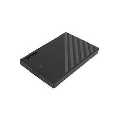 Hiksemi MHB201 black external hard drive enclosure case featuring a textured striped surface design.