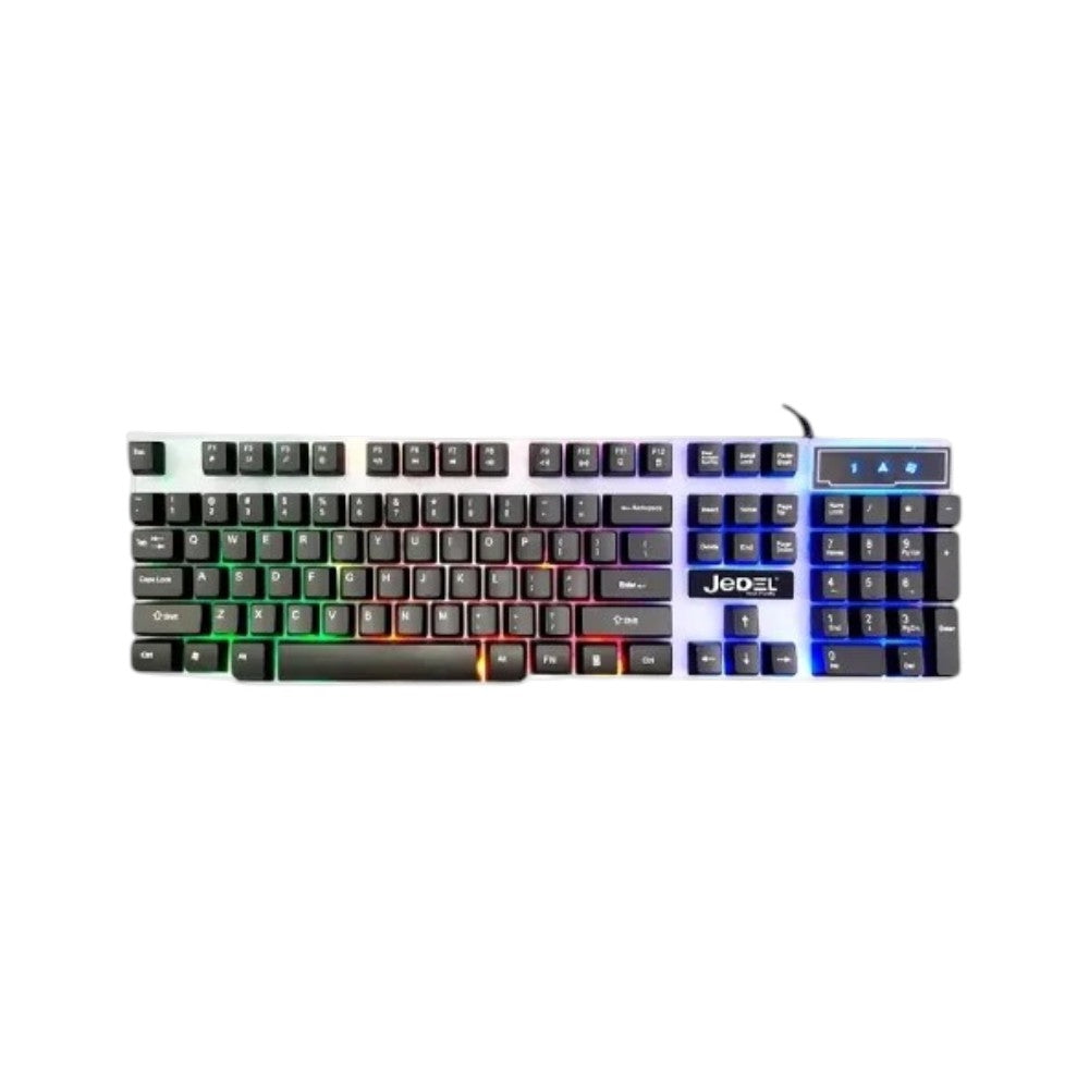 Jedel K500 gaming keyboard featuring vibrant RGB backlighting and a sleek design tailored for competitive gaming performance.