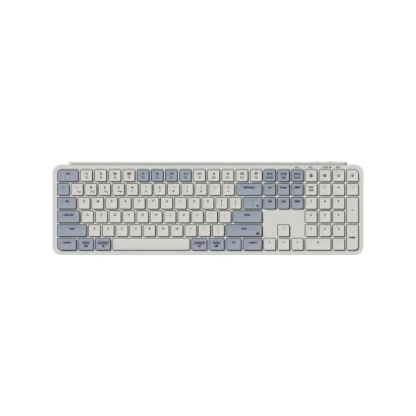 Keychron B6 Pro Ultra-Slim Tri-Mode Wireless Keyboard in Light Gray with white and muted blue-gray keycaps.