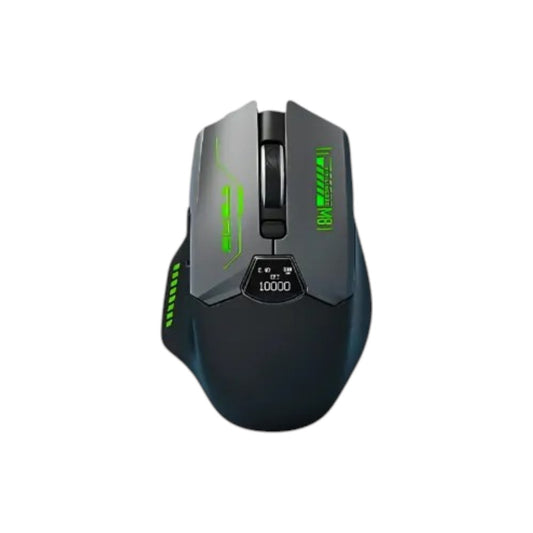 Lingbao M8 tri-mode wireless gaming mouse in black featuring stylish green accents designed for high-performance gaming.