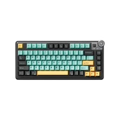 Lingbao MK75 tri-mode wireless mechanical keyboard in Dark Green and Orange, featuring customizable RGB lighting and a compact layout for gaming.