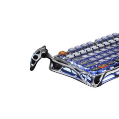 GravaStar Mercury K1 Pro mechanical keyboard in Interstellar Silver featuring a metallic frame design and vibrant blue RGB backlighting.