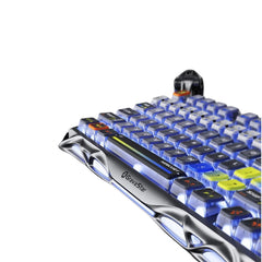 GravaStar Mercury K1 Pro mechanical keyboard in Interstellar Silver featuring a metallic frame design and vibrant blue RGB backlighting.