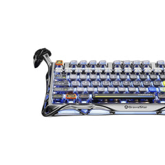 GravaStar Mercury K1 Pro mechanical keyboard in Interstellar Silver featuring a metallic frame design and vibrant blue RGB backlighting.