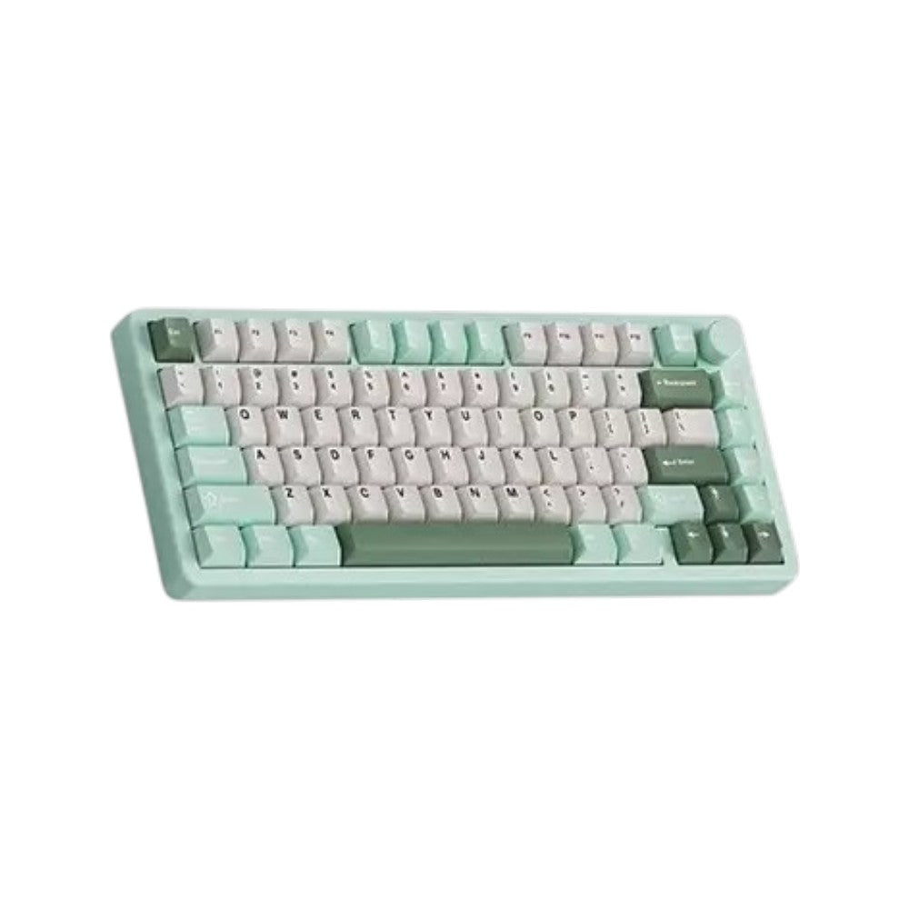 Monka A75 MAX tri-mode RGB mechanical keyboard in Green Mirror featuring mint green and white keycaps.