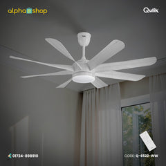 Qulik Helix UL 60"- Modern Decorative Silent ABS Blade Under light with Remote Ceiling Fan (White Wood) Q-6522-WW