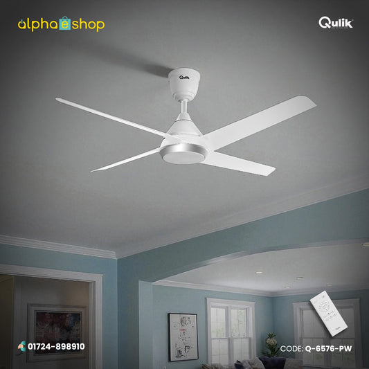 Qulik Alpha Edge 4B 53" energy saving BLDC remote control ceiling fan in Parle White (Q-6576-PW).