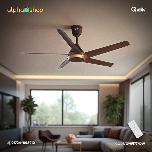Qulik Alpha Edge 5B 53" energy saving BLDC remote control ceiling fan in Dark Wood (Q-6577-DW).