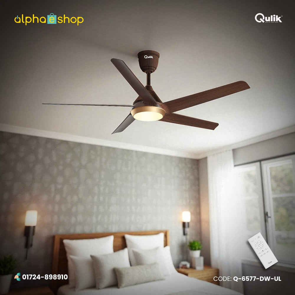 Qulik Alpha Edge 5B 53" energy saving BLDC remote control underlight ceiling fan in Dark Wood (Q-6577-DW-UL).