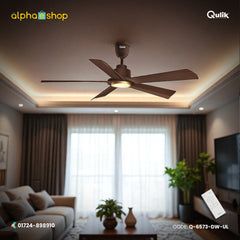 Qulik Quantom 56" decorative silent ABS blade ceiling fan with underlight and remote control in Dark Wood (Q-6573-DW-UL).