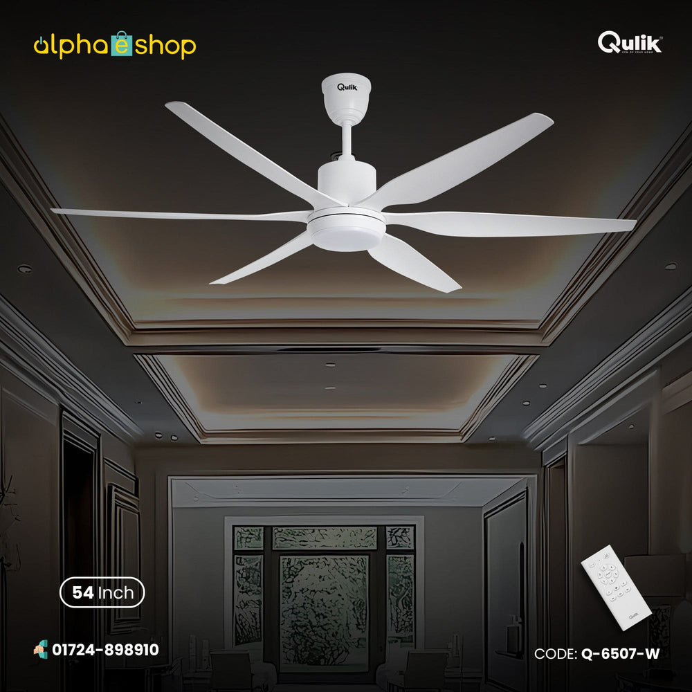Qulik Silex 54" silent ABS blade ceiling fan with underlight and remote control in White (Q-6507-W).