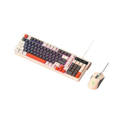 T-WOLF TF330 wired mechanical feeling gaming keyboard and matching ergonomic gaming mouse set with custom keycaps.