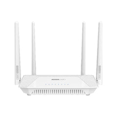 TOTOLINK A3002RU V4 AC1200 wireless dual-band gigabit router in white featuring four high-gain external antennas.
