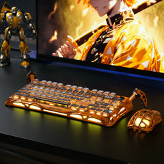 GravaStar Mercury K1 Pro mechanical gaming keyboard in Battle-Worn Yellow featuring an ergonomic design and customizable RGB lighting.