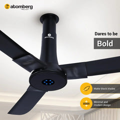 Atomberg Studio+ 48" 35W BLDC motor Energy Saving Anti-Dust Speed Indicator Light Ceiling Fan with Remote Control (Black) AT-137