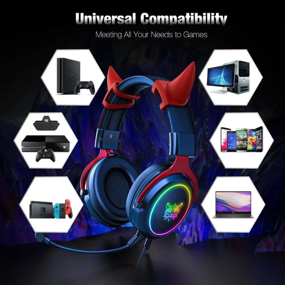 Onikuma X10 Ox Horn RGB Wired Professional Gaming Headset with Noise Cancellation Microphone (Black Red) (HOK3517)