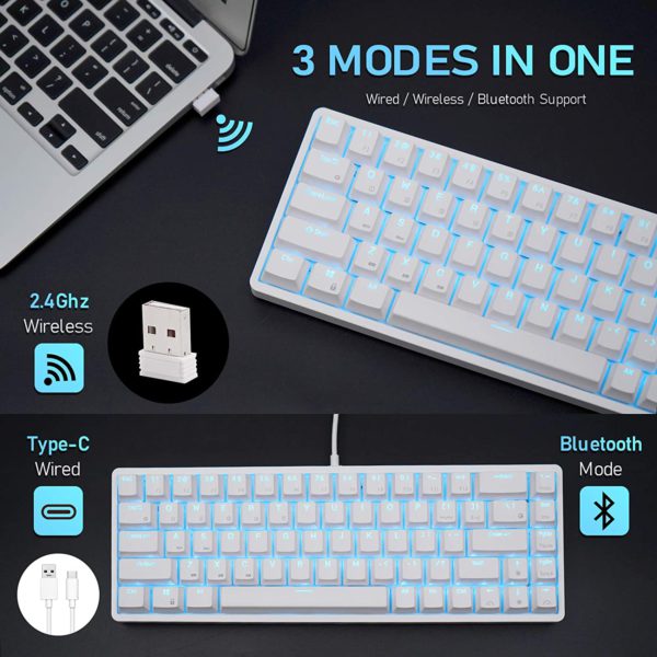 ROYAL KLUDGE RKG68 Hot Swappable Blue Switch Wireless Mechanical Gaming Keyboard (KRK2108)