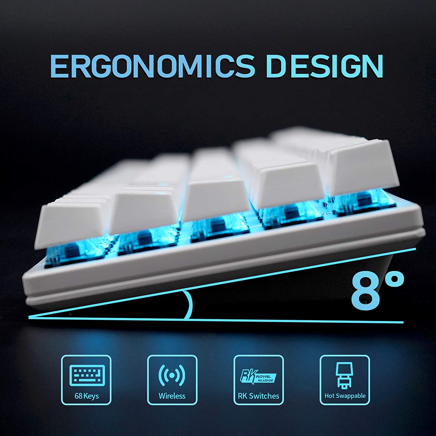 ROYAL KLUDGE RKG68 Hot Swappable Blue Switch Wireless Mechanical Gaming Keyboard (KRK2108)