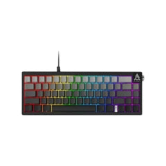 AJAZZ AK650 wired mechanical gaming keyboard in black and gray featuring vibrant RGB backlighting.