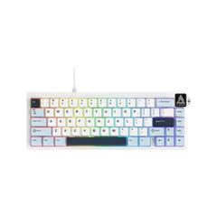 AJAZZ AK650 wired mechanical gaming keyboard featuring white and purple gradient keycaps.