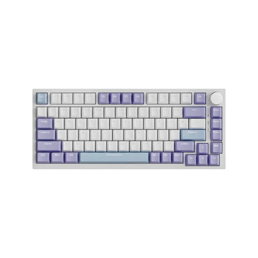 AJAZZ AK820 gasket-mounted 75% wired mechanical keyboard featuring white and purple keycaps with white backlighting.