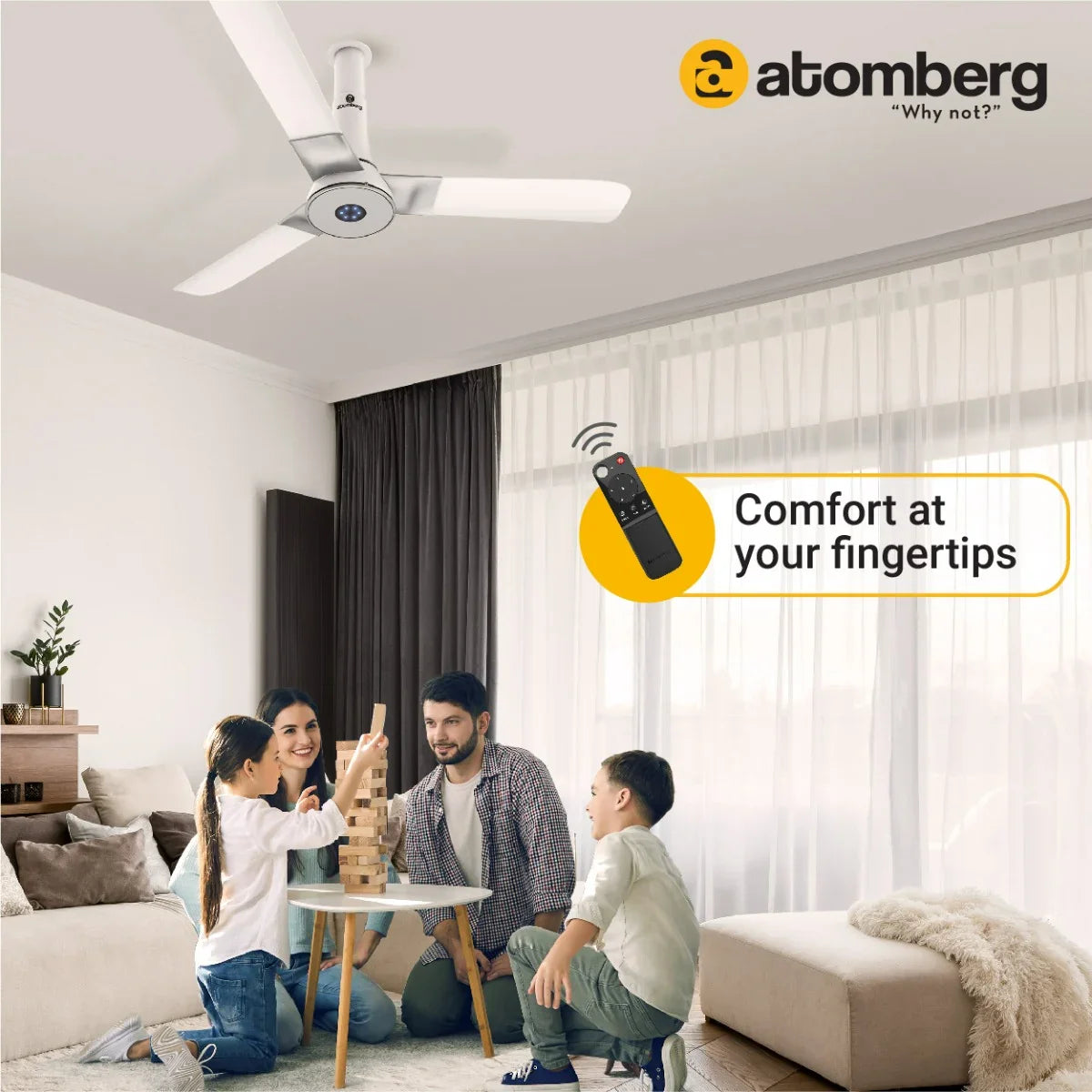 Atomberg Studio+ 48" 35W BLDC motor Energy Saving Anti-Dust Speed Indicator Light Ceiling Fan with Remote Control  ( Marble White )  AT-106