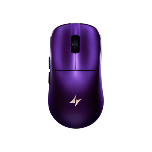 ATK Blazing Sky Duckbill wireless gaming mouse in metallic purple with logo.