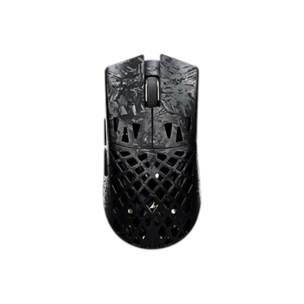 ATK Blazing Sky Ghost Ultimate tri-mode wireless gaming mouse in black with a stylized camouflage pattern and a 42000 DPI high-performance sensor.