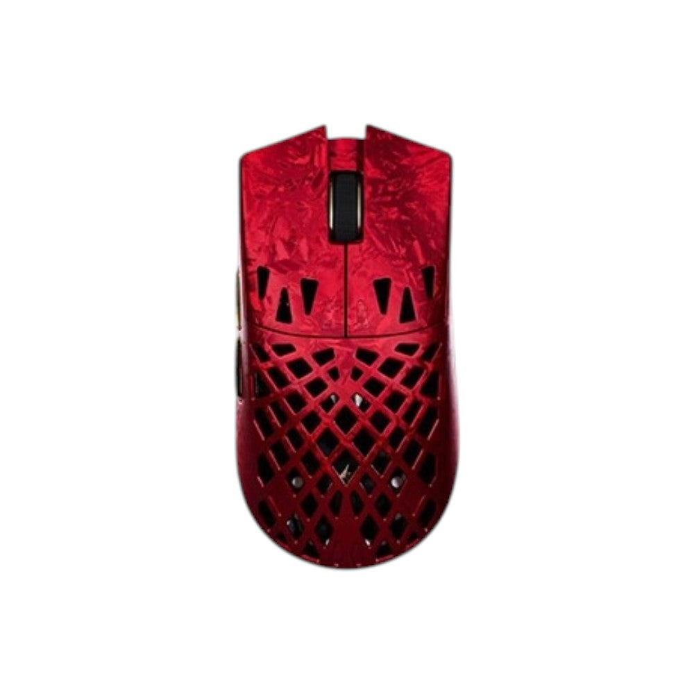 ATK Blazing Sky Ghost Ultimate tri-mode wireless gaming mouse in red, featuring a unique esports design and a high-performance 42000 DPI sensor.