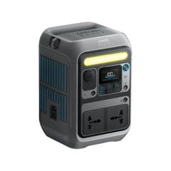 Left side view of Anker SOLIX C300 300W portable power station showing side panel details and compact design.