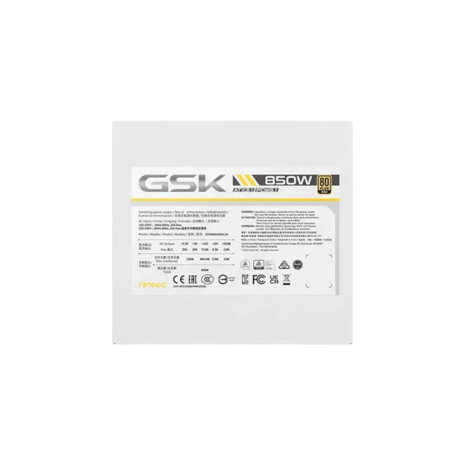 Antec GSK 850W White ATX 3.1 & PCIE 5.1 80+ Gold Full Modular Power Supply (PSA7209)