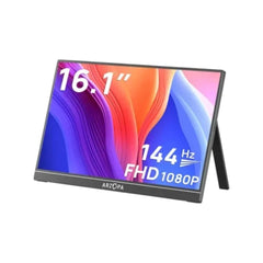 Arzopa G1 Game Max 16.1-inch 144Hz FHD IPS ultra-slim portable gaming monitor display showing dynamic action visuals.