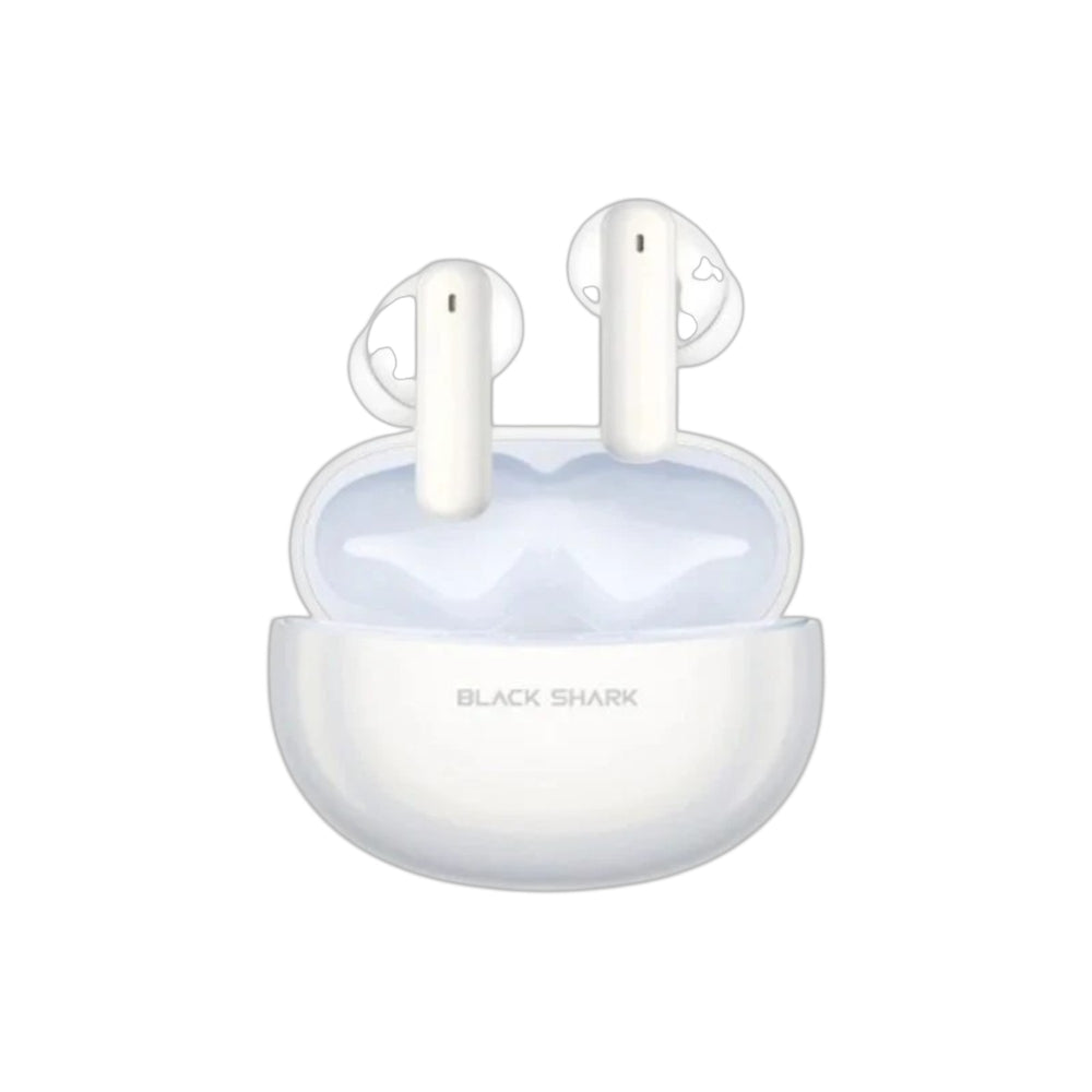 Black Shark T13 TWS wireless earbuds in white, featuring premium sound quality, ergonomic design, and a compact charging case for extended playtime.