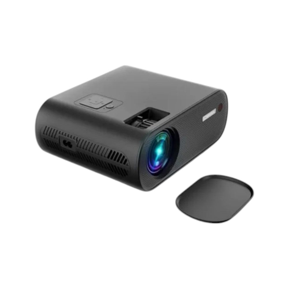 Cheerlux C10 2600 Lumens Full HD LED WiFi portable projector in black with built-in lens cover.