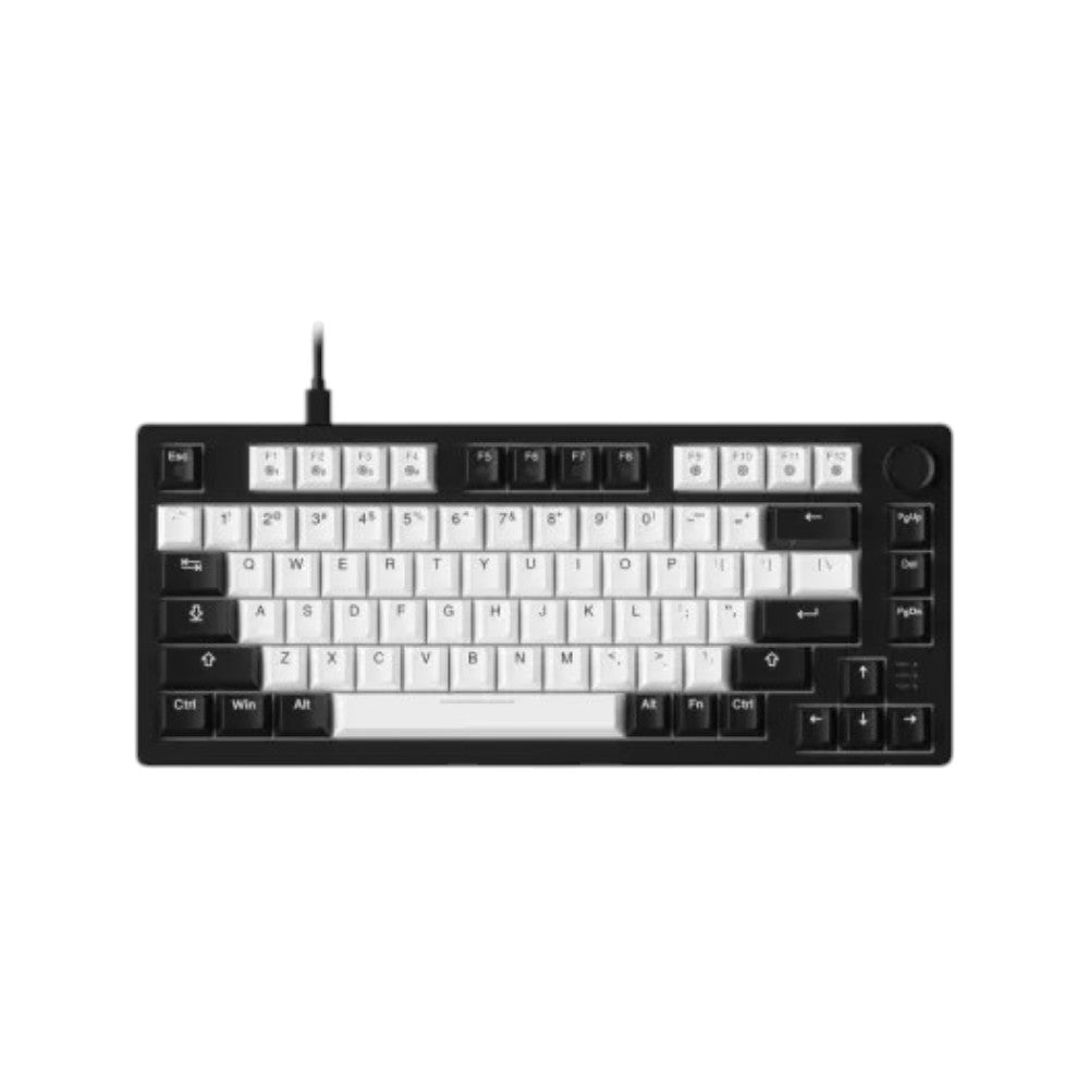 Dareu EK75 2025 gasket-mounted mechanical gaming keyboard in white featuring vibrant RGB backlighting.