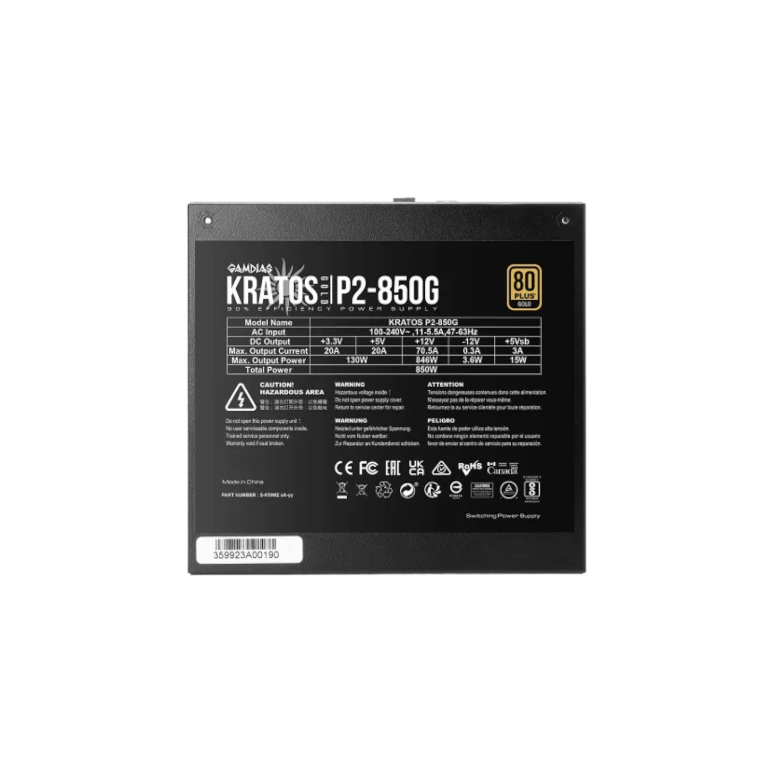 Gamdias KRATOS P2-850G 850W 80 Plus Gold ATX 3.0 Power Supply (PSA7203)