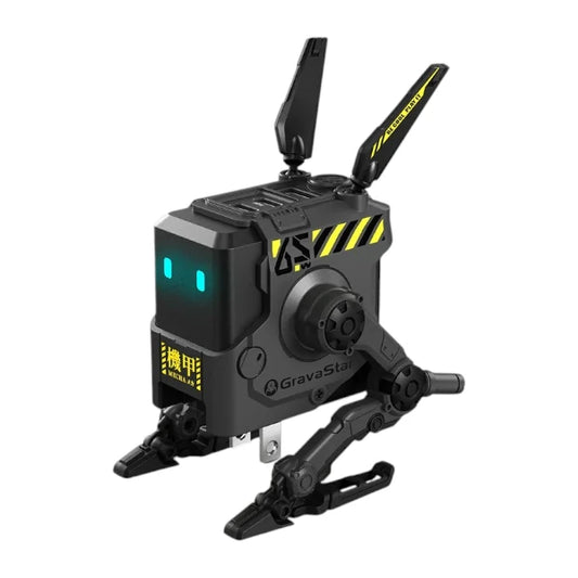GravaStar Alpha65 65W GaN fast wall charger featuring a futuristic gray mecha robot design with foldable prongs.